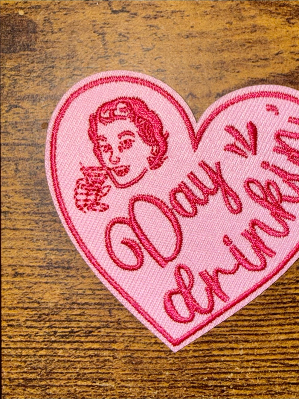 Pink 'Day Drinking' Heart Patch - Iron-On Women’s Accessory